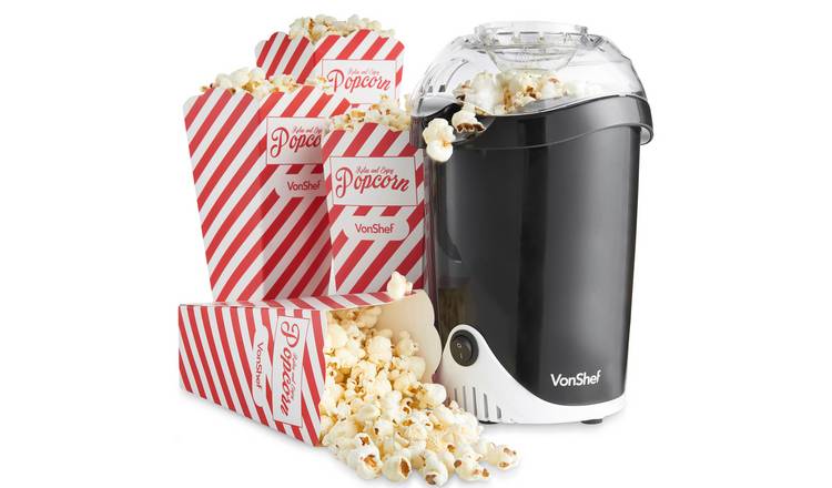 VonShef 1200W Hot Air Popcorn Maker w/ 6 Boxes - Black