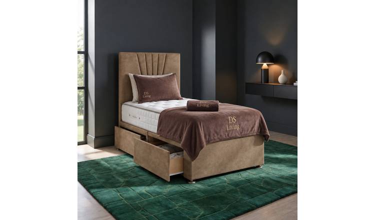 DS Living Elysian Single 2 Drawer Upholstered Divan Bed Frame - Beige