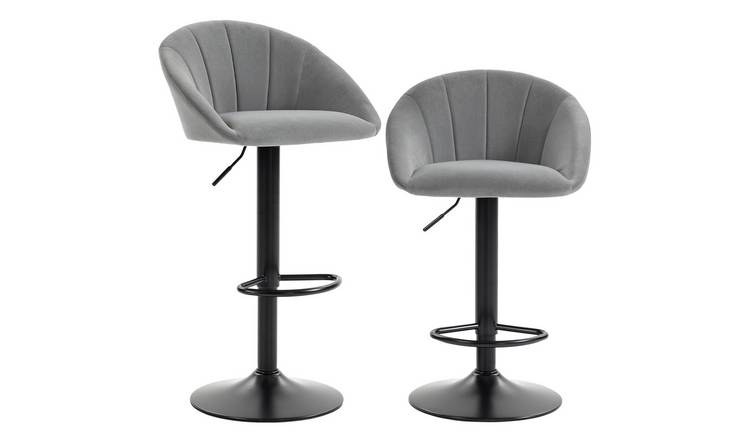 HOMCOM Set of 2 Swivel Bar Stools with Backrest and Footrest - Light Grey