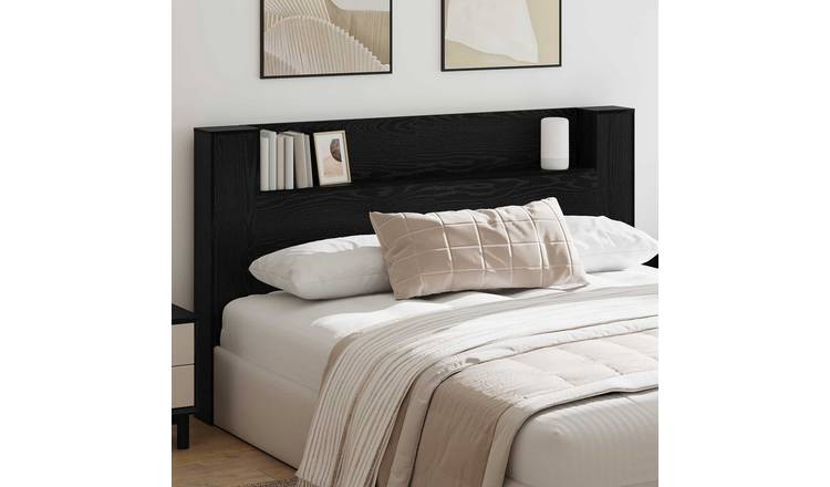 Walplus Wood LED Headboard Cabinet - Black Ash - 180 x 16.5 x 103.5 cm