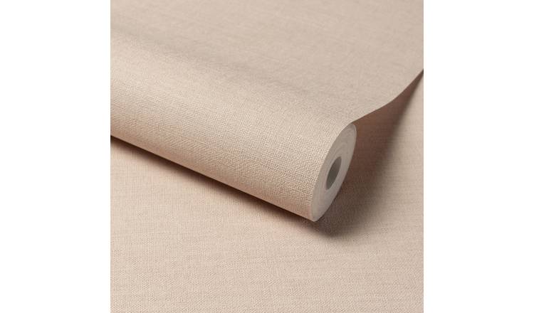 Grandeco Linen Effect Fabric Plain Textured Wallpaper - Pink