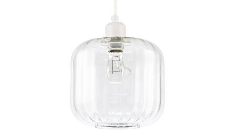 Happy Homewares Clear Glass Wide Ribbed Square Pendant Shade - 20cm