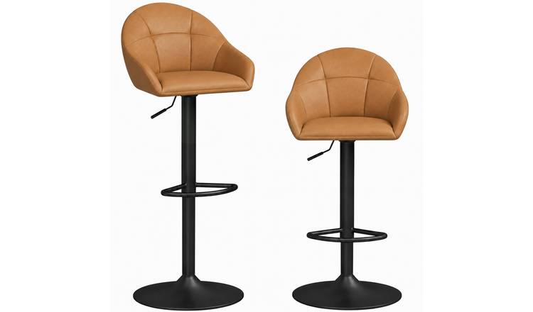 HOMCOM Set of 2 Breakfast Bar Stools with Backrest and Arm - Brown