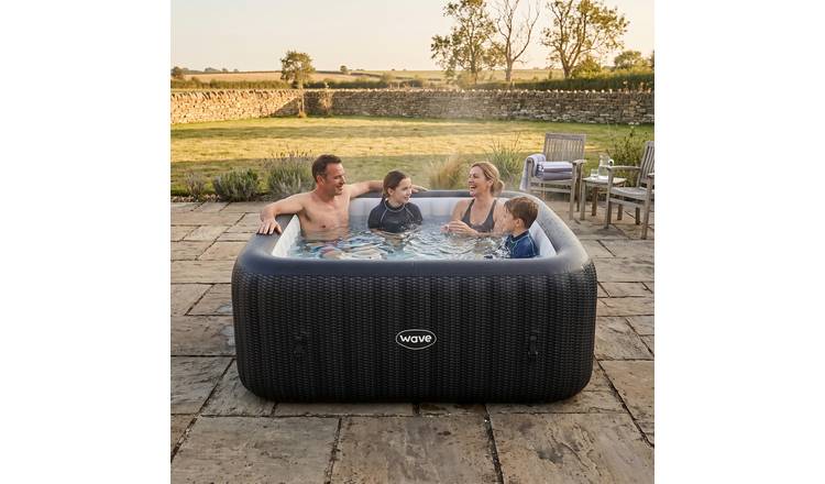 Wave Pacific 4-Person Square Inflatable Hot Tub - Slate Rattan