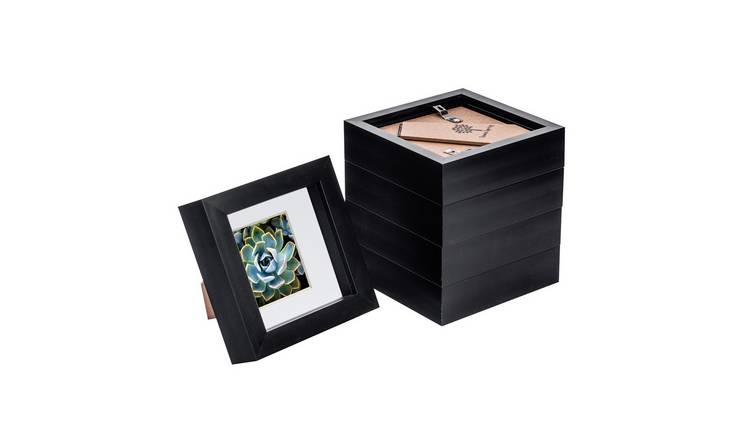 Nicola Spring 4 x 4" 3D Box Photo Frames with 2 x 2" White Mount (5x) - Black