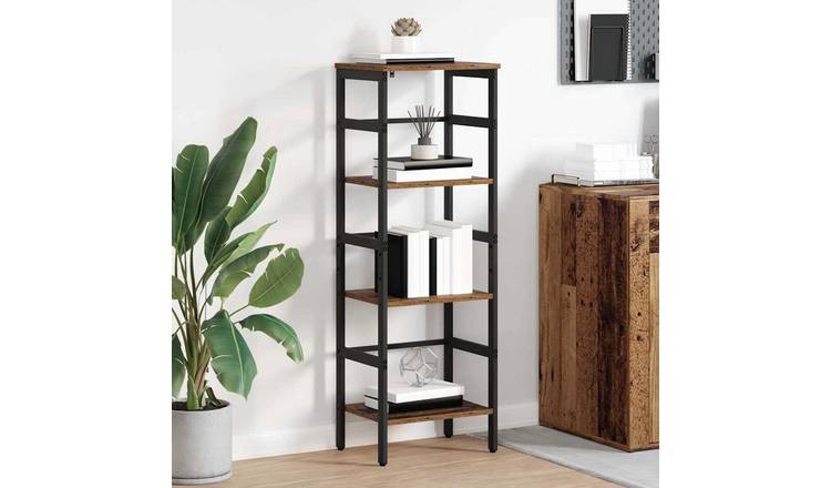 Walplus 3 Tier Steel Bookshelf - Dark Wood - 40 x 29.5 x 115 cm