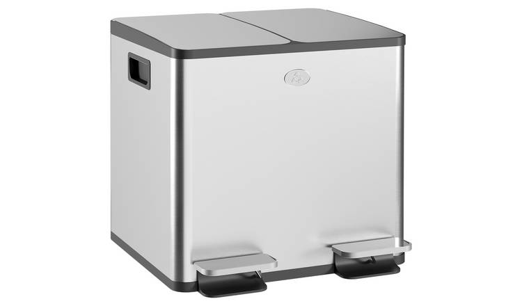 HOMCOM 30L Stainless Steel Dual Kitchen Bin with Inner Buckets- Silver