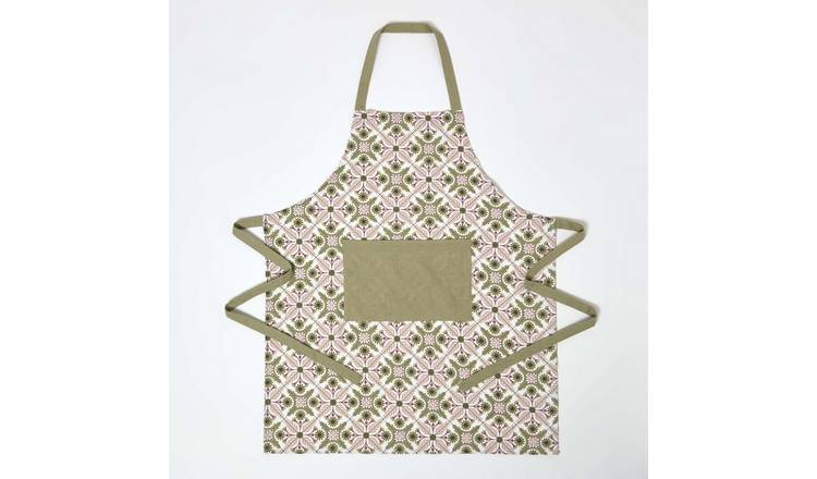 Homescapes Retro Cotton Apron - Pink and Green