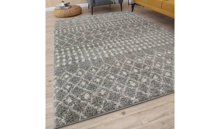 The Rugs Grey Moroccan Shaggy Tribal Rug - 120 x 170cm