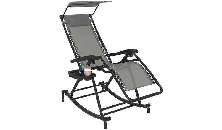 Outsunny Foldable Reclining Garden Rocking Chair - Grey