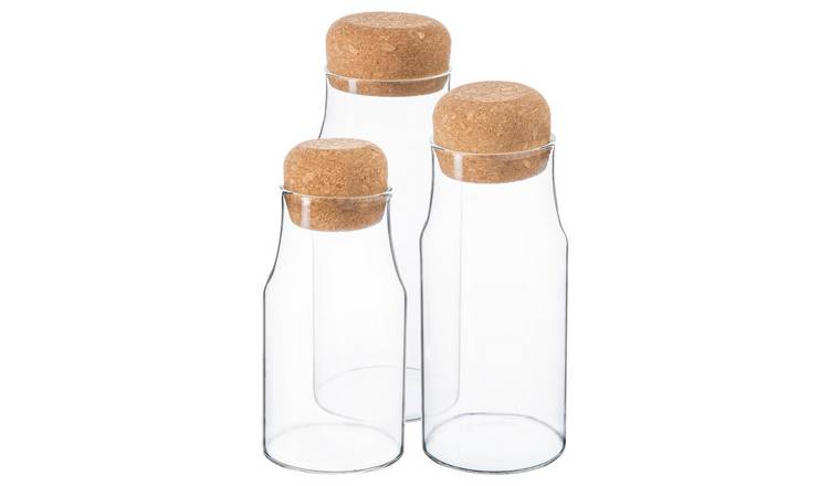 Argon Tableware 3 Piece Glass Storage Bottles Set with Cork Lids