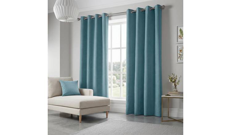 Luxury Living Velvet Chenille Eyelet Curtains 142cm x 229cm - Teal
