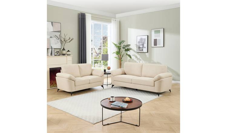 Furniture Online Malmo Scandi Style Linen 2+3 Seater Sofa Set - Beige