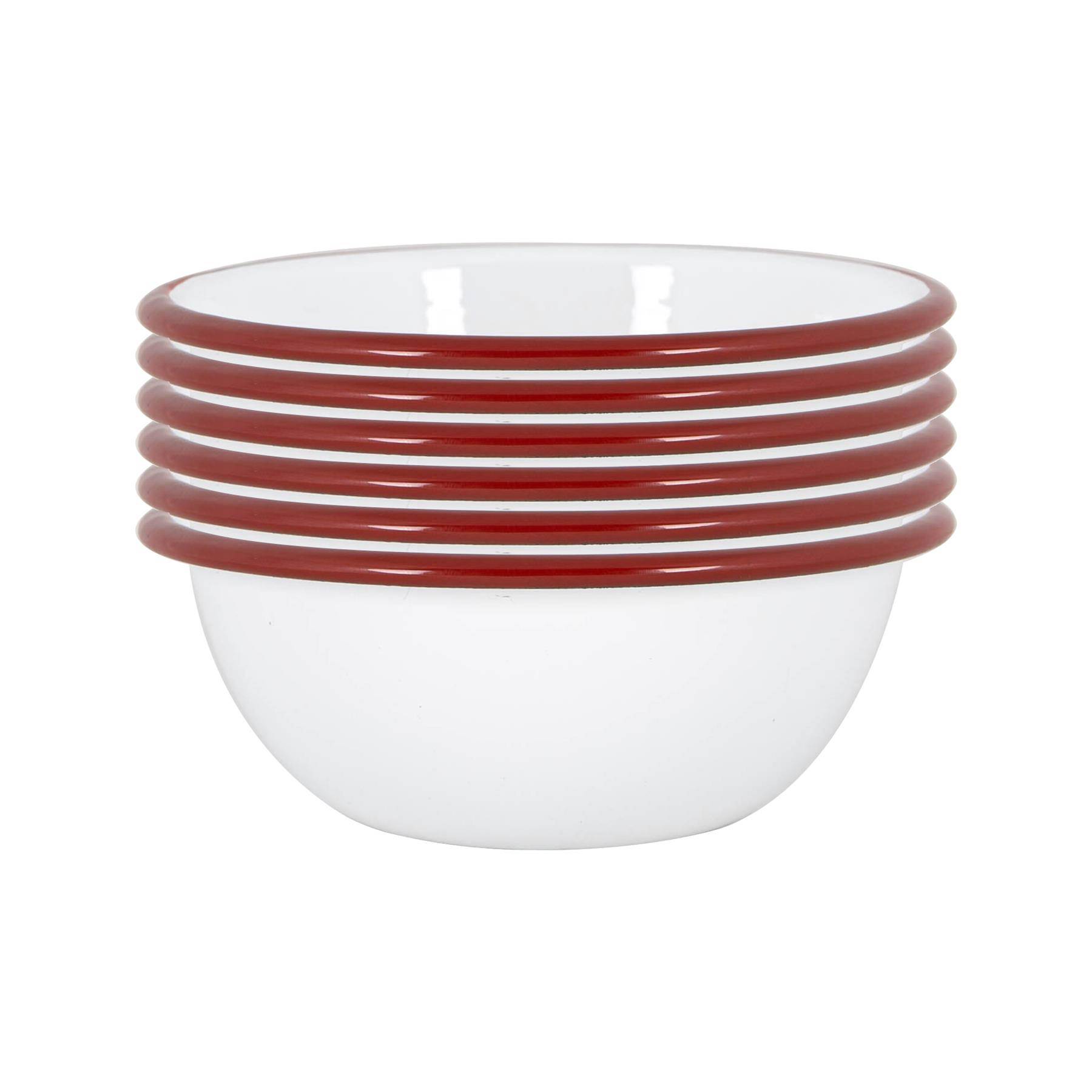 Argon Tableware White Enamel Bowls Pack of 6 - Red - Image 1