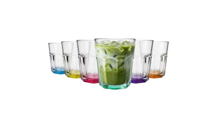 Argon Tableware Panelled Glass Tumblers with Coloured Base - 285ml - Pack of 6