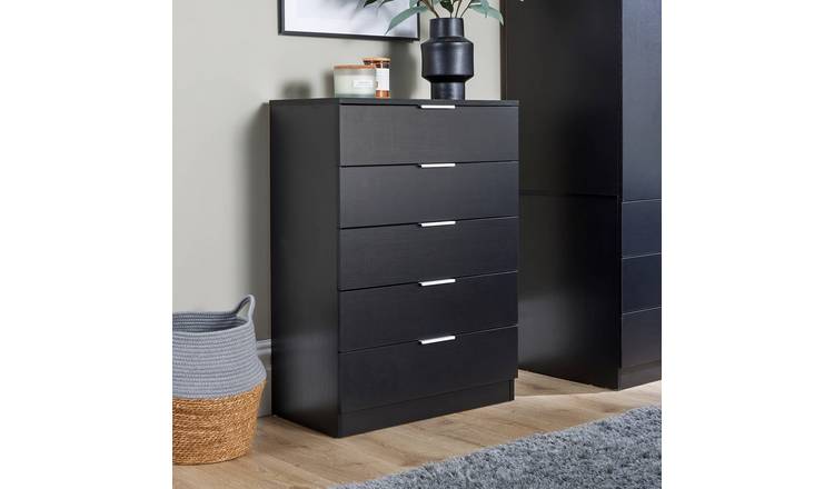 Home Source Phoenix 5 Drawer Chest- Black