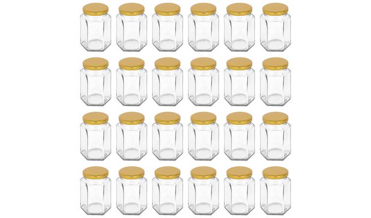 Argon Tableware Hexagonal Glass Jam Jars with Gold Lids - Pack of 24
