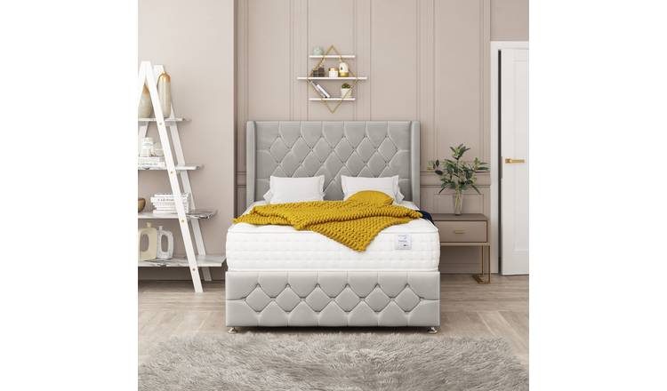 Bed Choices Elena King 2 Drawer 26" Headboard Divan Bed Set - Silver