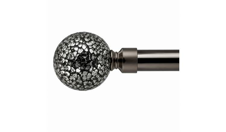 New Edge Blinds 16-19mm Black Silk Glass Eyelet Curtain Pole - 120cm - 210cm