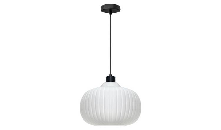 Energy Light Bulbs Oval Globe Opal Ribbed Glass Ceiling Pendant Light - Black