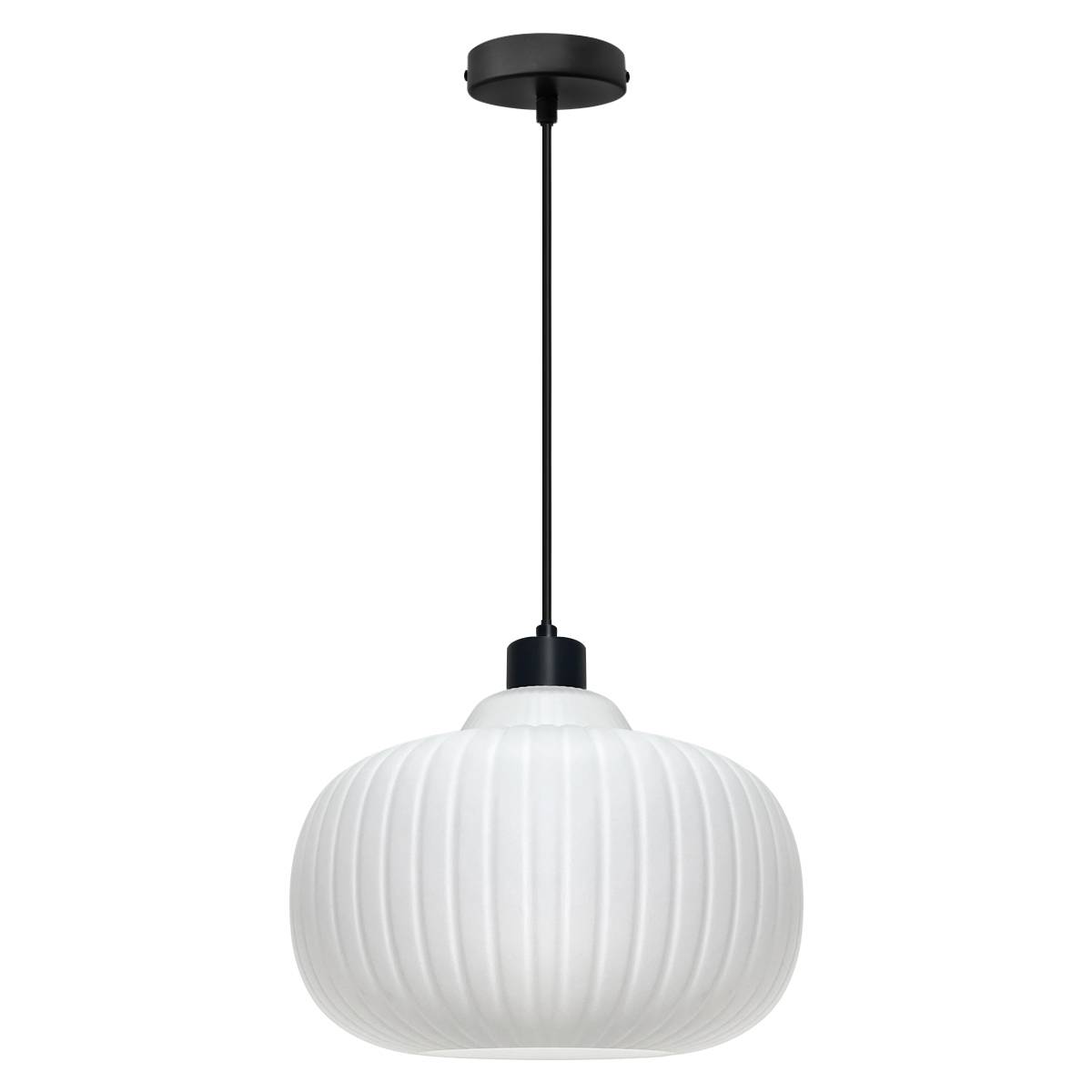 Energy Light Bulbs Oval Globe Opal Ribbed Glass Ceiling Pendant Light - Black - Image 1