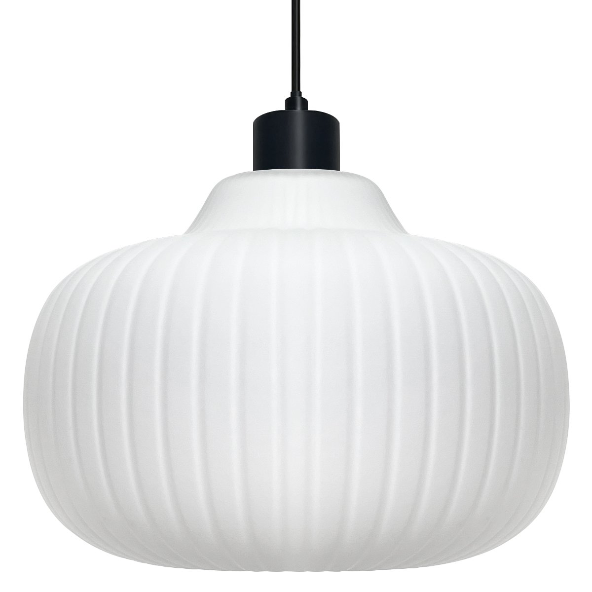 Energy Light Bulbs Oval Globe Opal Ribbed Glass Ceiling Pendant Light - Black - Image 3