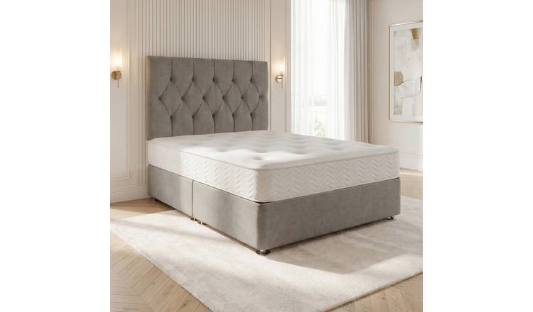 Somnior Chester Linen Single Open Coil Divan Bed Set - Silver