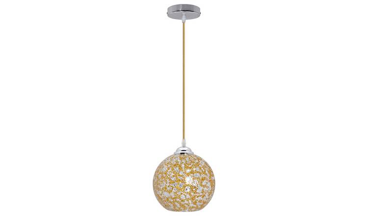 Energy Light Bulbs Globe Crackle Mosaic Glass Ceiling Pendant Light - Yellow