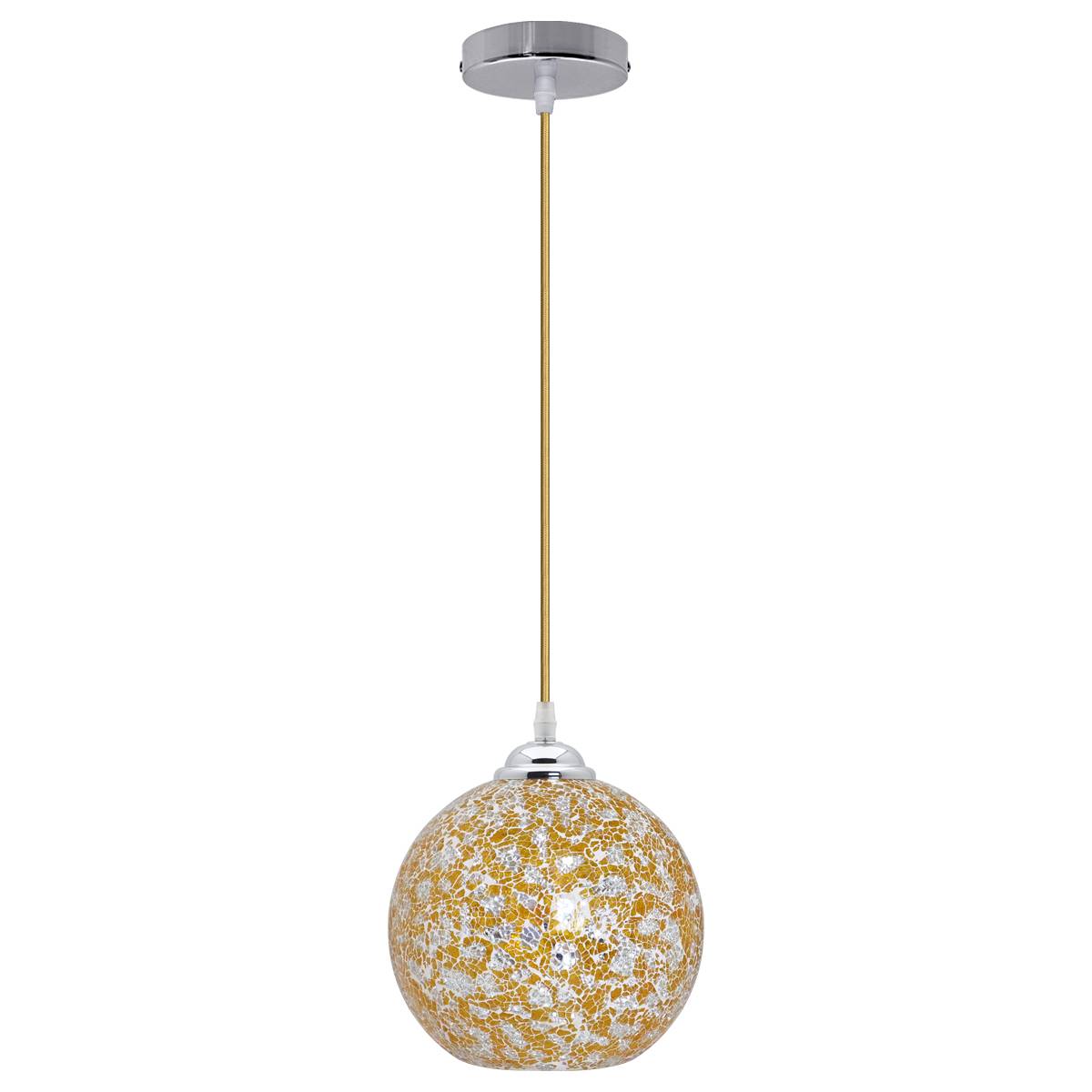 Energy Light Bulbs Globe Crackle Mosaic Glass Ceiling Pendant Light - Yellow - Image 1