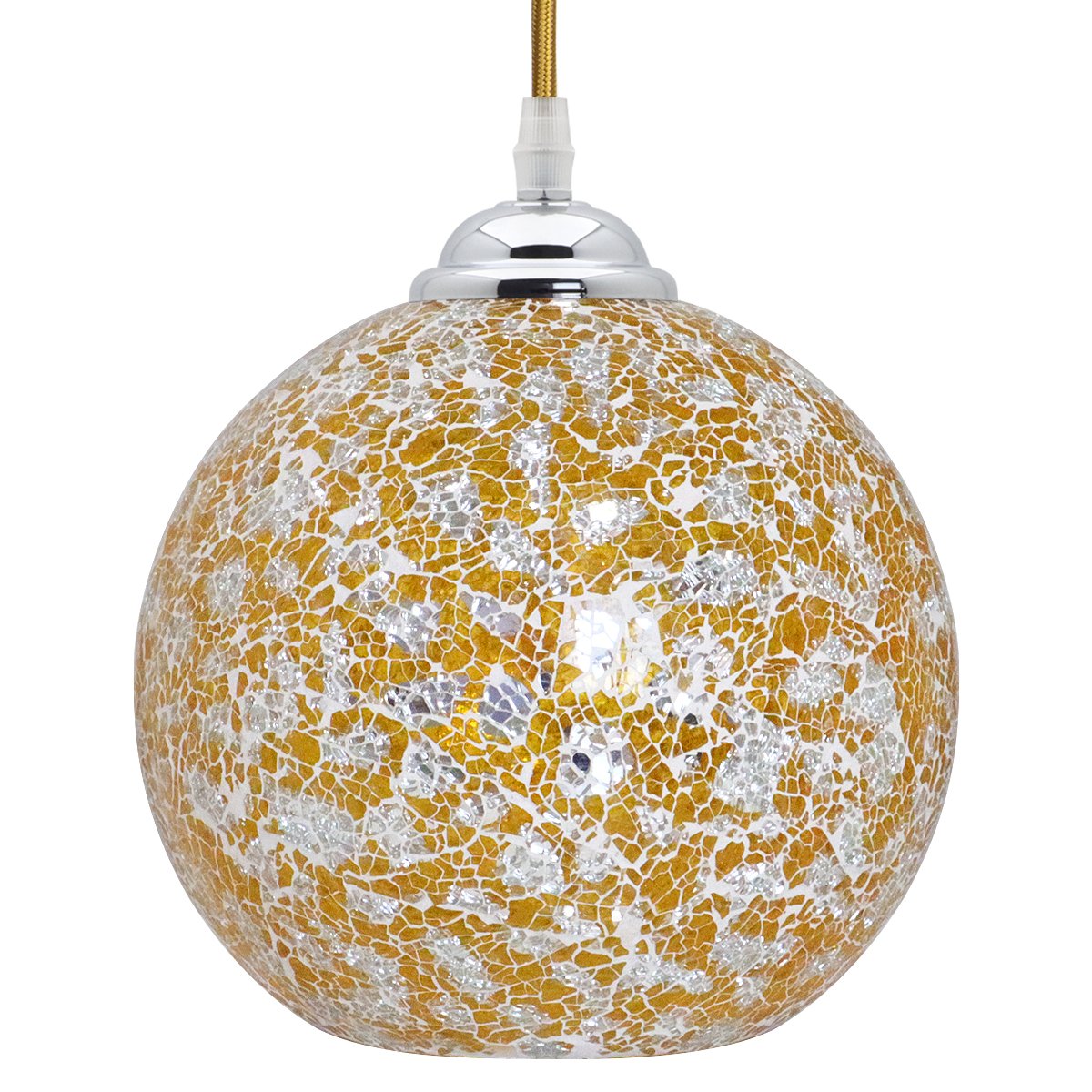 Energy Light Bulbs Globe Crackle Mosaic Glass Ceiling Pendant Light - Yellow - Image 3