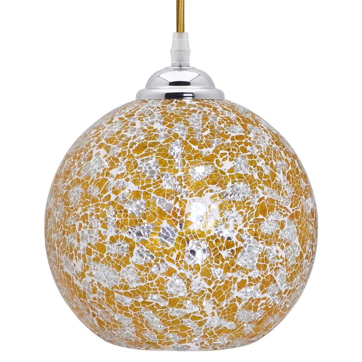 Energy Light Bulbs Globe Crackle Mosaic Glass Ceiling Pendant Light - Yellow - Image 3