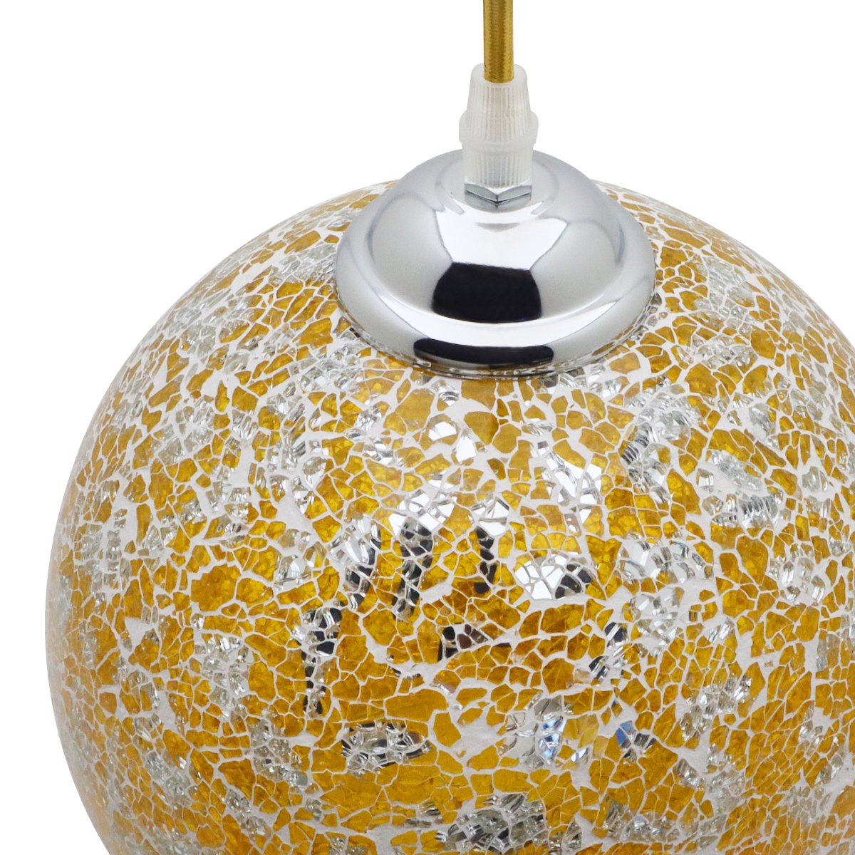 Energy Light Bulbs Globe Crackle Mosaic Glass Ceiling Pendant Light - Yellow - Image 4