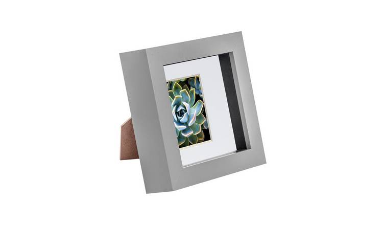 Nicola Spring 3D Box Photo Frame - 4 x 4" with Mount - Grey/White