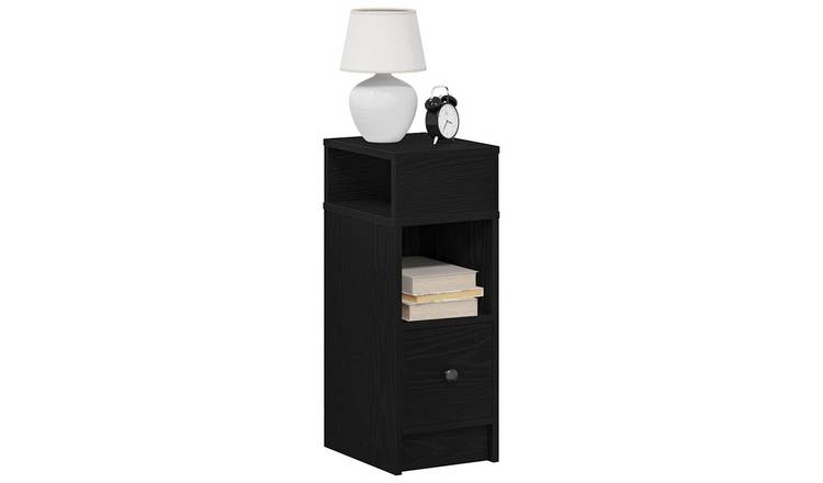 Walplus 1 Drawer Engineered Wood Bedside Cabinet - Black - 25 x 31 x 66 cm