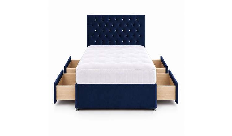 Comfy Deluxe 4ft Small Double        4 Drawer Velvet  Divan Bed Set -  Blue