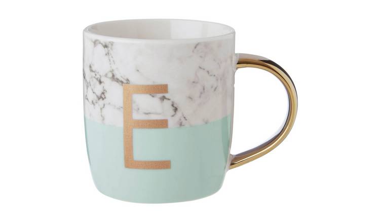Orsina Frosted Deco E Marble Effect Monogram Mug – Green