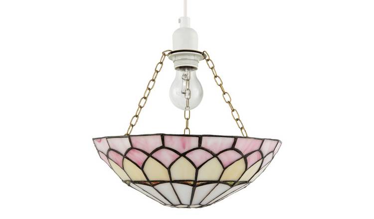 Happy Homewares Pale Pink Stained Glass Domed Tiffany Pendant Shade - 30cm