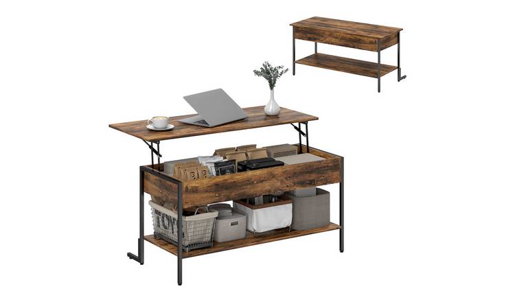 HOMCOM Lift Top Coffee Table with Storage - Rustic Brown