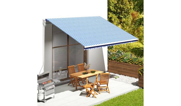 Walplus Polyester Awning - Blue and White - 450 x 350 cm - 430 x 345 cm Fabric