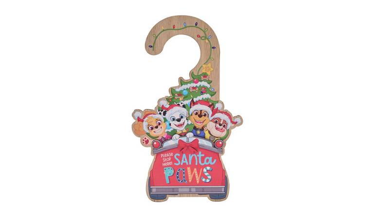 Widdop Paw Patrol Santa Paws Please Stop Here Wooden Door Hanger - Multi