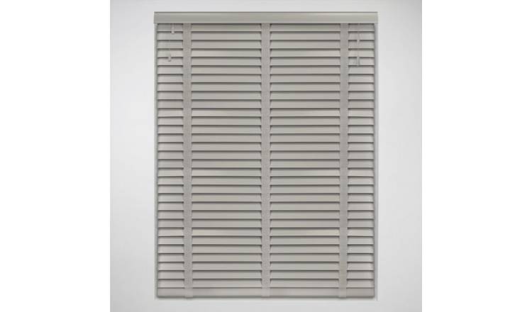 New Edge Blinds Pale Grey Real Wood Tape Venetian Blind - 65cm x 120cm
