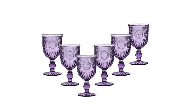 Dibor Set of 6 Parisian 290ml Glass Wine Glasses - Purple