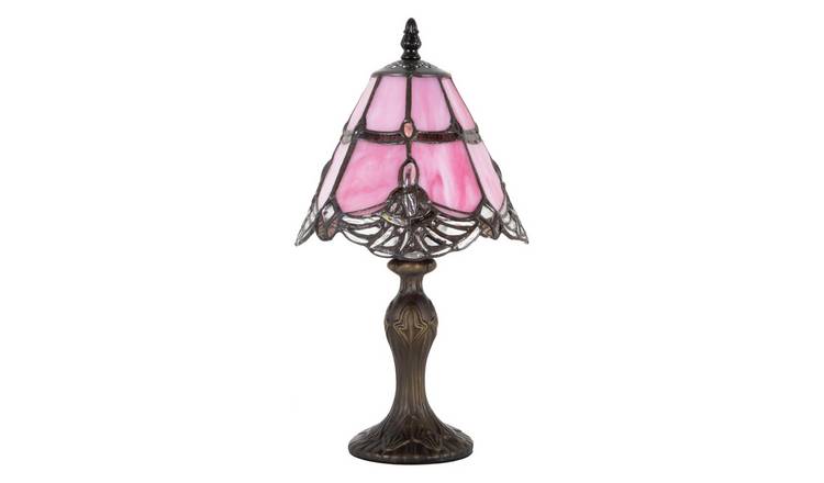 Happy Homewares Quirky and Petite Pink Stained Glass Tiffany Table Lamp - 19cm