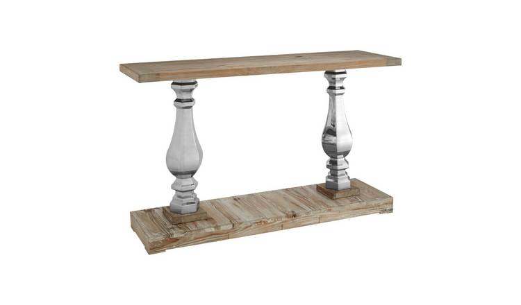 Orsina Richmond Pine Wood Console Table – White Wash & Silver