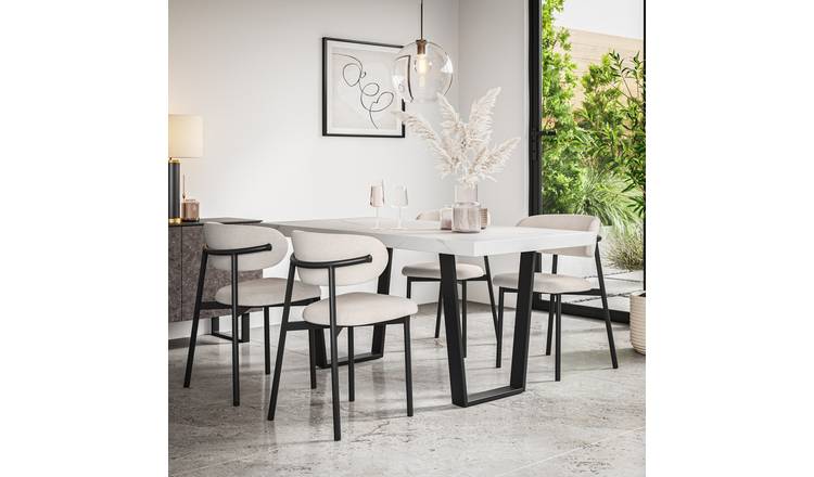 Furniture Online Aria Marble Effect Dining Table & 6 Myla Beige Chairs
