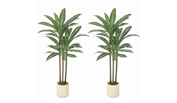 HOMCOM Set of 2 90cm Bendable Trunks Artificial Dracaena Tree - Green