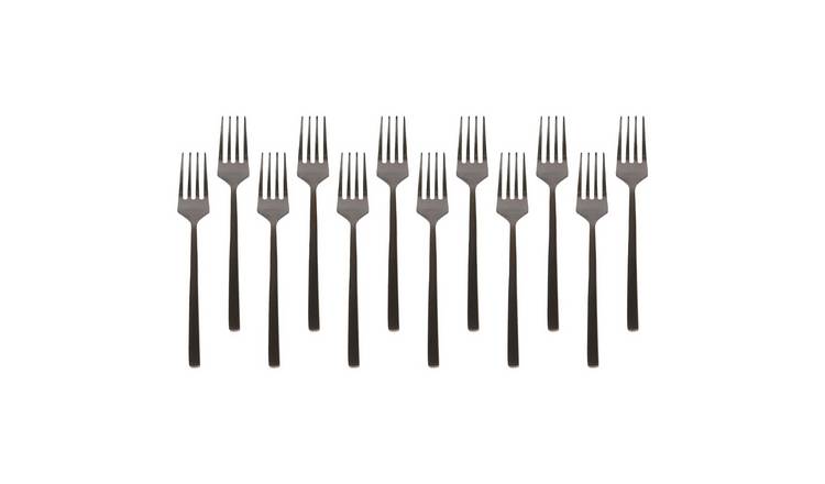 Argon Tableware Stainless Steel Cake Forks - Black - Pack of 12