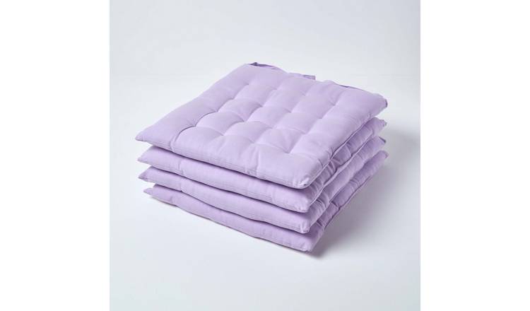 Homescapes Pack of 4 Cotton Seat Pad Chair Cushions - Lavender