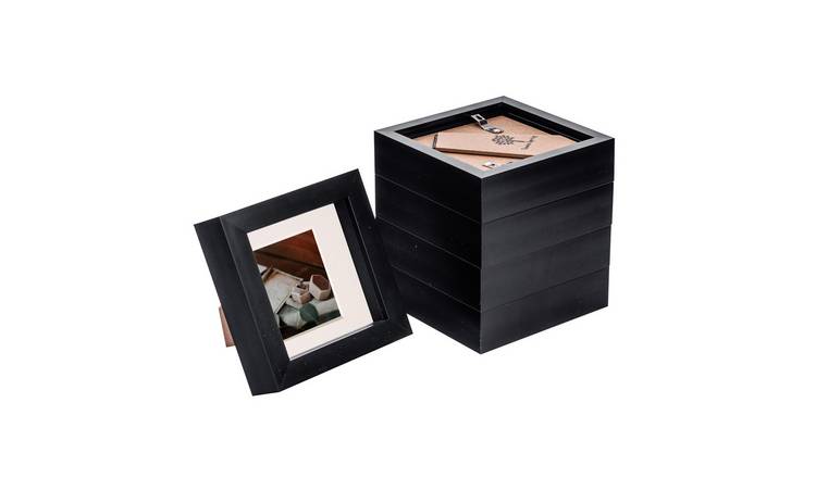 Nicola Spring 4" x 4" Black 3D Box Photo Frame 2" x 2" Ivory Mount - Set of 5