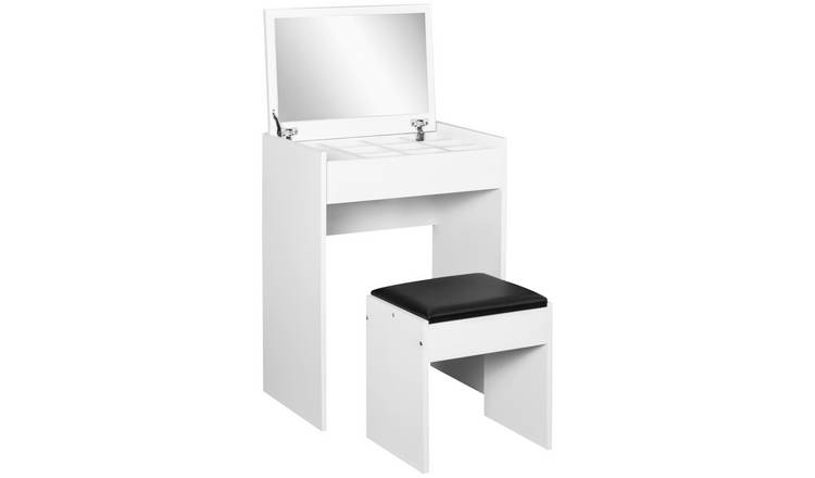 HOMCOM Dressing Table with Flip Up Mirror and Padded Seat - White